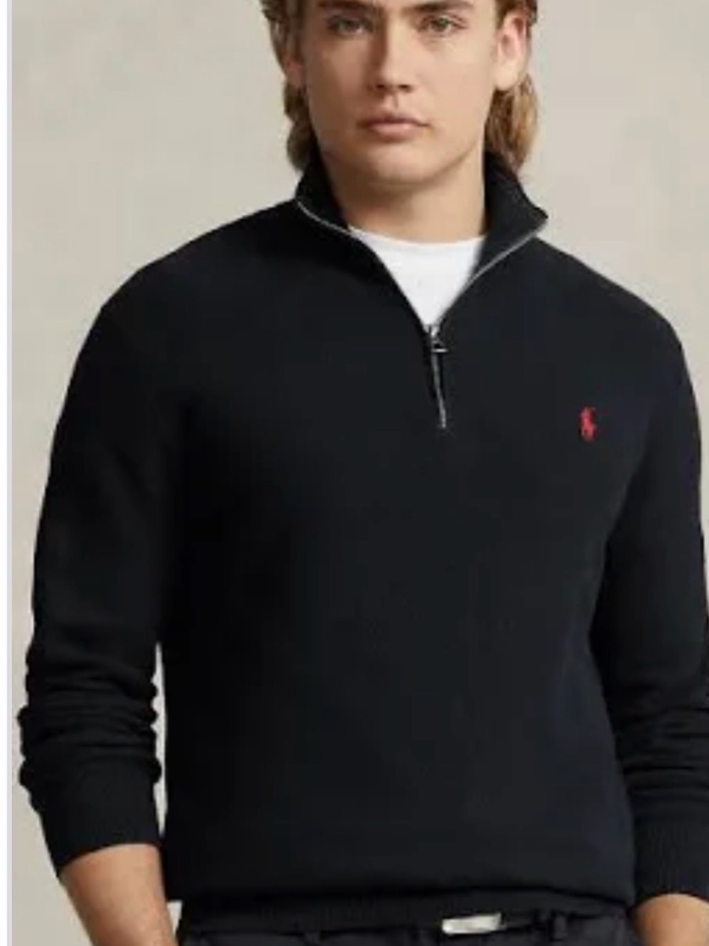 Vtg Polo Ralph Lauren Sweater Mens  Black Mock Neck 1/4 Zip Pullover